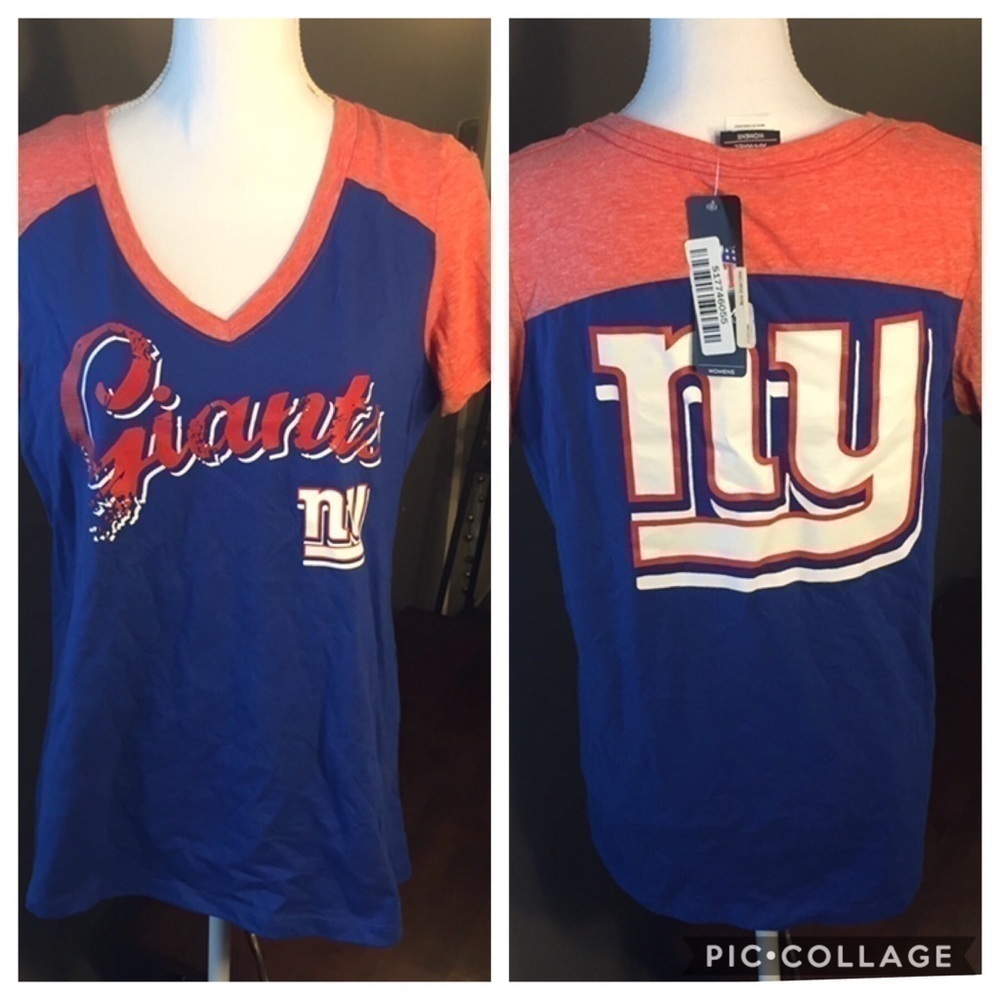 New York Giants V-Neck T-shirt NWT XL Red Blue Women’s